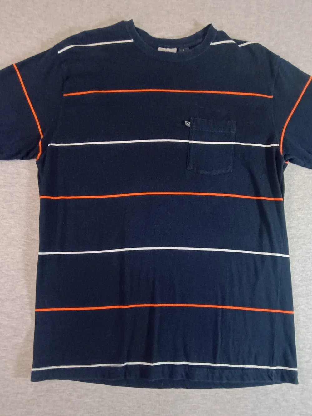 Quiksilver Navy Striped Pocket Tee with Orange & White Lines